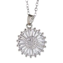 Colgante Acero Plateado Flor con circonitas