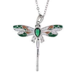 Colgante Acero Plateado Libelula circonita verde
