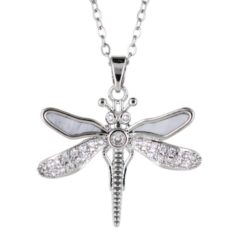 Colgante Acero Plateado Libelula nácar y circonita