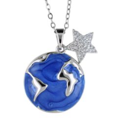 Colgante Acero Plateado Mundo y Estrella circonita