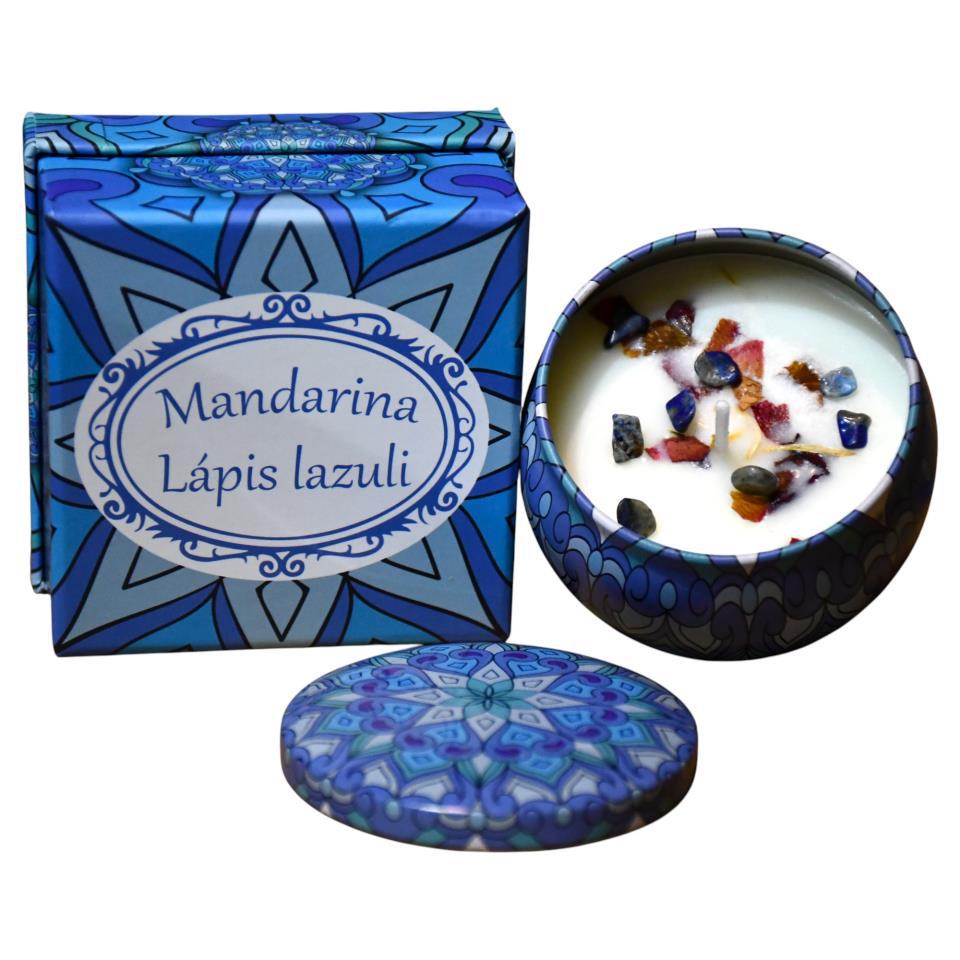 Vela lata Grande aroma Mandarina con Lapislazuli