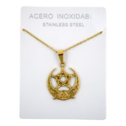 Colgante Acero Dorado Luna Triple y Pentagrama - 5