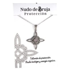 Colgante acero plateado Nudo de Bruja Cuarzo Rosa6