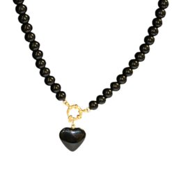 Collar Mineral Obsidiana 8mm Corazón - 9