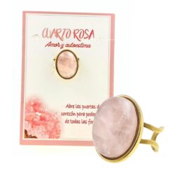 Anillo ajustable acero dorado mineral pulido CUARZO ROZA