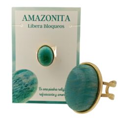 Anillo ajustable acero dorado mineral pulido AMAZONITA