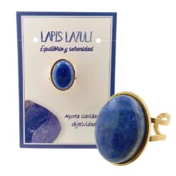 Anillo ajustable acero dorado mineral pulido LAPISLAZULI