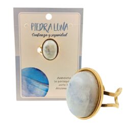 Anillo ajustable acero dorado mineral pulido PIEDRA LUNA