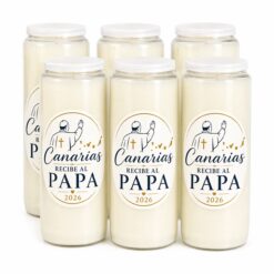 Pack 6 Novenas Blancas Canarias Recibe al Papa 2026 – Velón Ecológico