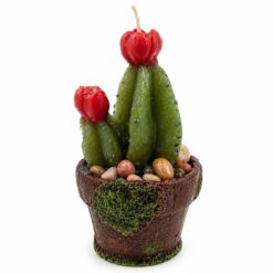 Vela Decorativa Cactus en Maceta con Flor Roja