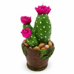 Vela Decorativa Cactus en Maceta con Flor Fucsia