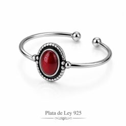 Anillo Ajustable de Plata de Ley 925 Ovalado Rojo