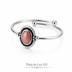 Anillo Ajustable de Plata de Ley 925 Ovalado Rosa