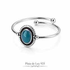 Anillo Ajustable de Plata de Ley 925 Ovalado Turquesa