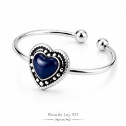 Anillo Ajustable de Plata de Ley 925 con Corazón Azul