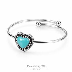 Anillo Ajustable de Plata de Ley 925 con Corazón Turquesa