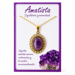 Collar de Amatista con Colgante de Corazones de Acero Inoxidable Dorado