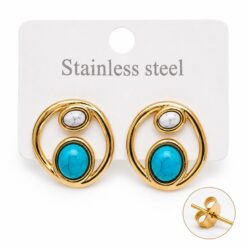 Pendientes de Acero Inoxidable Dorado con Turquesina y Howlita