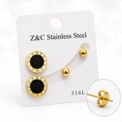 Pack de Pendientes Romanos y Esferas de Acero Inoxidable 316L Dorado