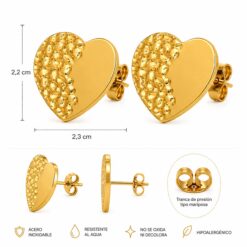 Alternative view of Pendientes Corazón Liso y Texturizado de Acero Inoxidable Dorado
