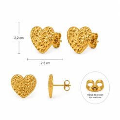 Alternative view of Pendientes Corazón Textura Trenzada de Acero Inoxidable Dorado