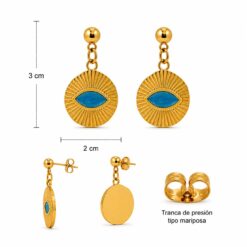 Alternative view of Pendientes Ojo Turquesa de Acero Inoxidable Dorado