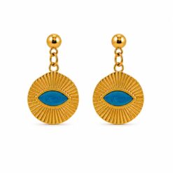 Pendientes Ojo Turquesa de Acero Inoxidable Dorado