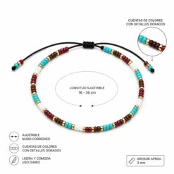 Alternative view of Pulsera Ajustable de Cuentas Multicolor con Cordón Negro