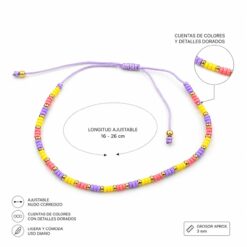 Alternative view of Pulsera Ajustable de Cuentas Amarillas, Lilas y Coral con Detalles Dorados