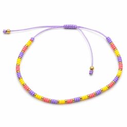 Pulsera Ajustable de Cuentas Amarillas, Lilas y Coral con Detalles Dorados