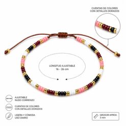 Alternative view of Pulsera Ajustable de Cuentas Rosa, Blanco y Negro con Detalles Dorados