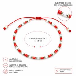 Alternative view of Pulsera Ajustable de Cuentas Rojas y Blancas con Detalles Metálicos