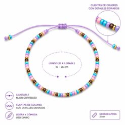 Alternative view of Pulsera Ajustable de Cuentas Pastel Multicolor con Detalles Dorados