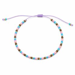 Pulsera Ajustable de Cuentas Pastel Multicolor con Detalles Dorados