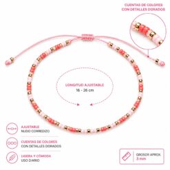 Alternative view of Pulsera Ajustable de Cuentas Rosa Pastel con Detalles Dorados