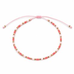 Pulsera Ajustable de Cuentas Rosa Pastel con Detalles Dorados