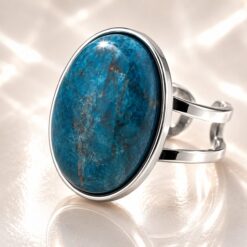 Anillo mineral Ajustable de Acero Inoxidable plateado con Apatita