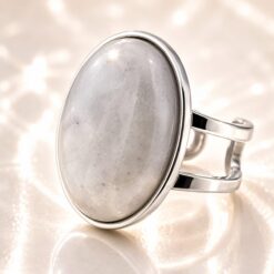 Anillo mineral Ajustable de Acero Inoxidable plateado con Piedra Luna