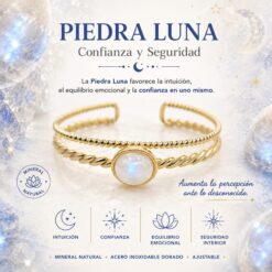 Brazalete de Piedra Luna de Acero Inoxidable Dorado
