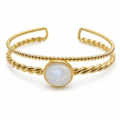 Alternative view of Brazalete de Piedra Luna de Acero Inoxidable Dorado