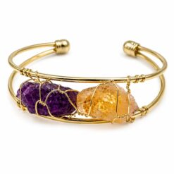 Alternative view of Brazalete de Citrino y Amatista en Bruto de Acero Inoxidable Dorado