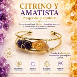 Brazalete de Citrino y Amatista en Bruto de Acero Inoxidable Dorado