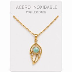 Collar Hoja de Acero Inoxidable Dorado con Amazonita