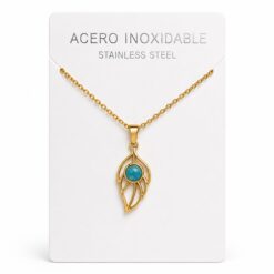 Collar Hoja de Acero Inoxidable Dorado con Apatita