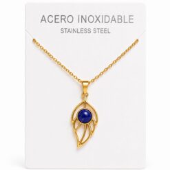 Collar Hoja de Acero Inoxidable Dorado con Lapislázuli