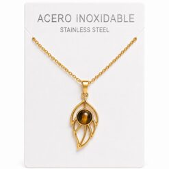 Collar Hoja de Acero Inoxidable Dorado con Ojo de Tigre