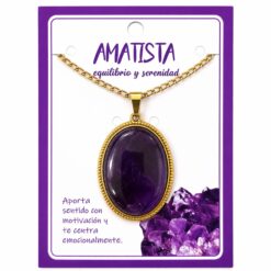 Collar Ovalado de Acero Inoxidable Dorado con Amatista grande