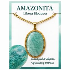 Collar Ovalado de Acero Inoxidable Dorado con Amazonita