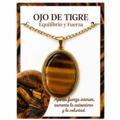 Collar Ovalado de Acero Inoxidable Dorado con Ojo de Tigre