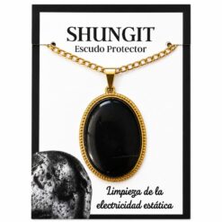 Collar Ovalado de Acero Inoxidable Dorado con Shungit grande